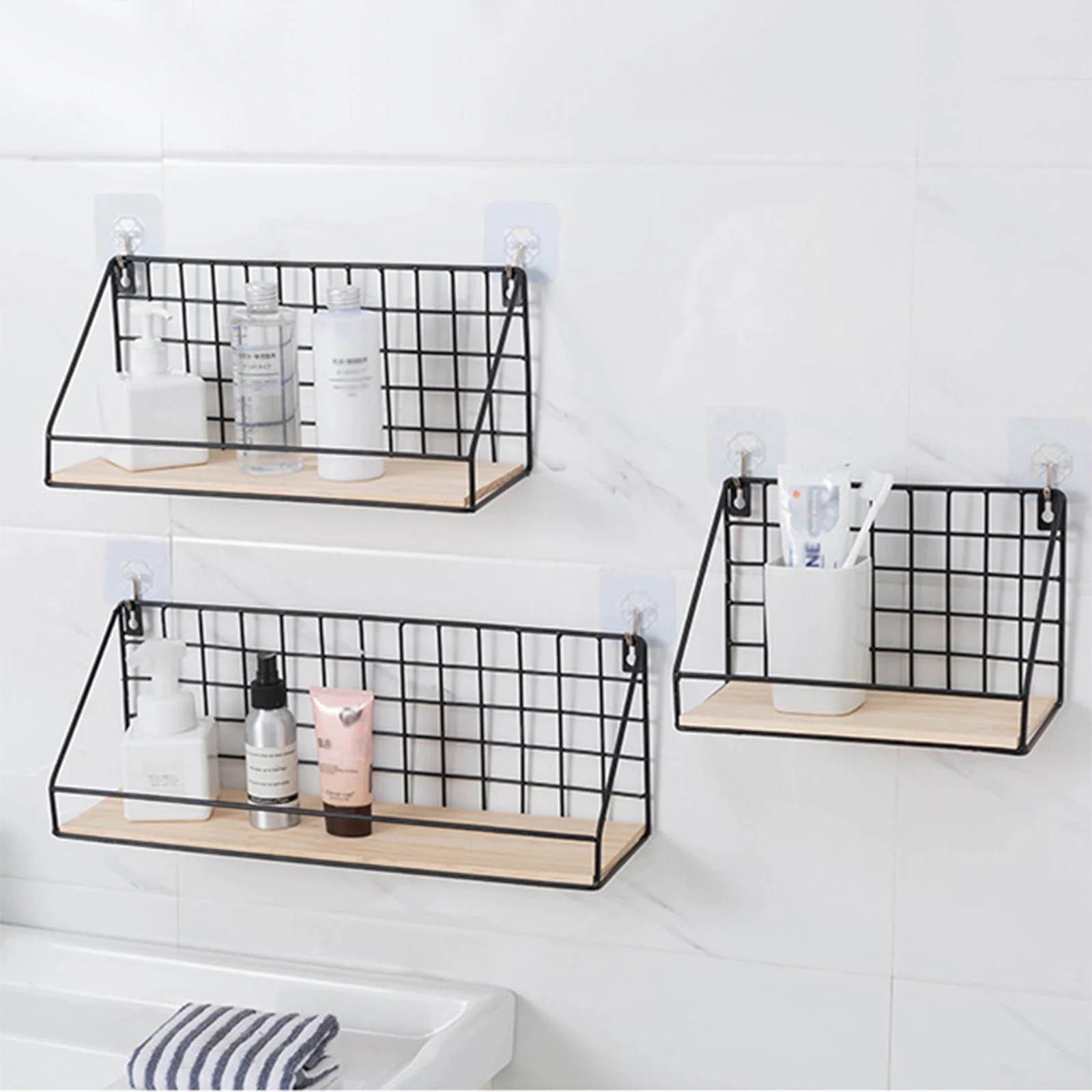 

3Pcs Iron Wall Shelf Wall Mounted Storage Rack Organizater Wall Storage Shelves For Bedroom Living Room Bathroom Kitchen Office