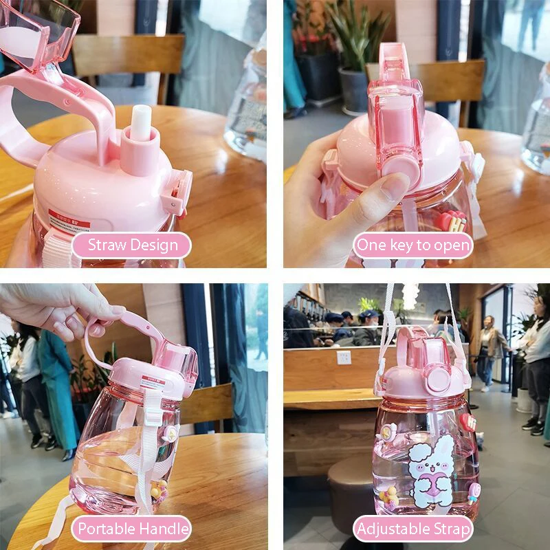 Портативная пластиковая детская чашка для воды с ремешком из соломы 1300