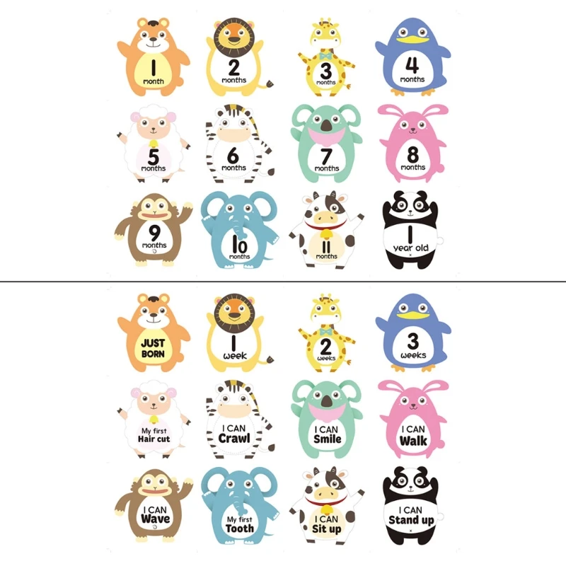 

12 Pcs Baby Monthly Stickers Milestone Cards Record 0-12 Months Growth Keepsakes L9CD