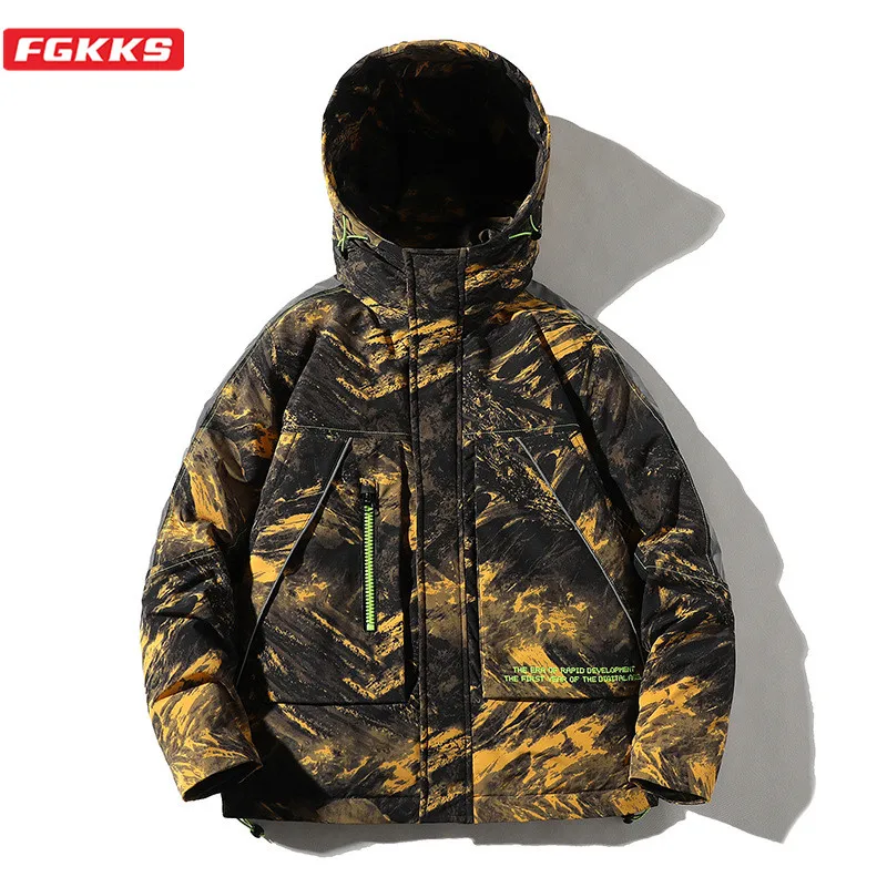 

FGKKS New Mens Winter Parka Men's Thick Warm Windproof Coat Men Camouflage Hooded Down Jacket Male Long Overcoat