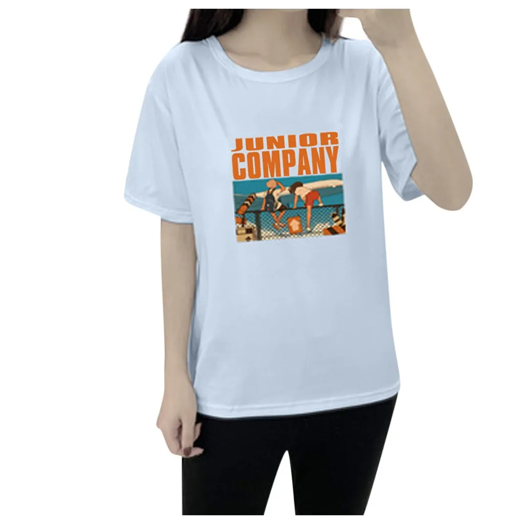 Футболка для женщин персонажа Однотонная одежда о-образный вырез короткий рукав