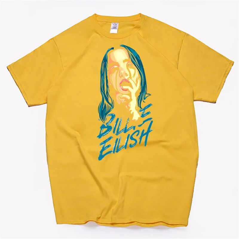 T87A-yellow Для женщин Billie Eilish хлопковая футболка унисекс скейтборд Рождественская Футболка женская одежда для девочек уличная рубашка - Цвет: T87A-yellow