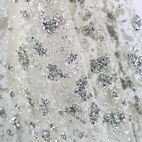 2021 french mesh silver glitter tulle fabric with rhinestones sequence and stone lace fabrics for women dresses trimmings sewing