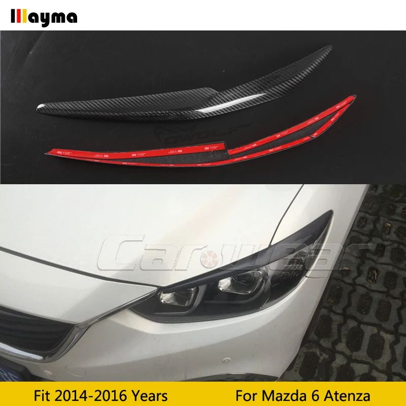Palpebra della lampada della testa dell'autoadesivo della copertura del sopracciglio del faro della fibra del carbonio per Mazda 6 Atenza 2014 - 2016 M6 sopracciglio primer in fibra di vetro