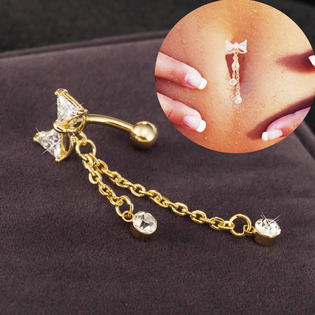 

Кольцо для пирсинга пупка из нержавеющей стали с цирконом, ювелирное изделие для тела, серьги для пупка с бантом и кристаллами, украшения дл...