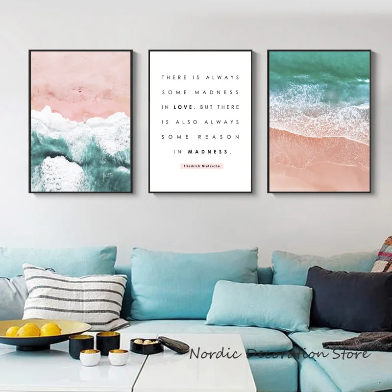 Розовые и зеленые морские накидки настенные принты Пляжное масло живопись