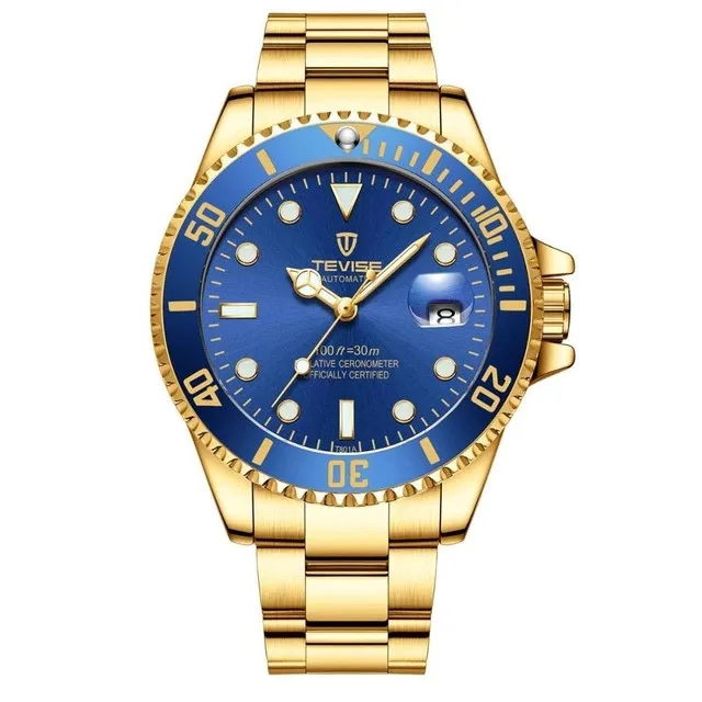 Gold blue -2 Топ бренд Модные Роскошные мужские часы автоматические механические часы из нержавеющей стали с инструментом подарки Relogio Masculino Прямая поставка - Цвет: Gold blue -2