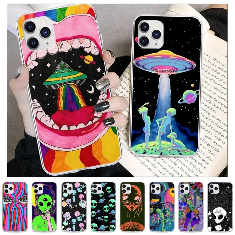 

Cartoon Alien Transparent Phone Case For IPhone 12 11 Pro Max Xs X Xr 7 8 6 6s Plus 5 5s Se 2020 Clear Cover