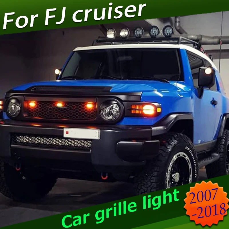 

Для Toyota FJ Cruiser 2008 2018, передняя решетка радиатора автомобиля, желтая светодиодная крышка, светильник ильник «сделай сам», автомобильные аксес...