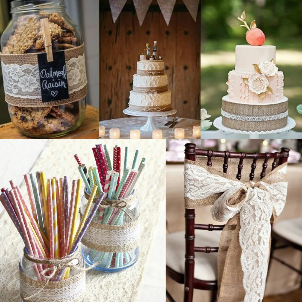 

2Meter/rolle Natrlichen Jute Sackleinen Band Hessischen Spitze Jute Rolle Fr Rustikalen Hochzeit Dekoration Weihnachten