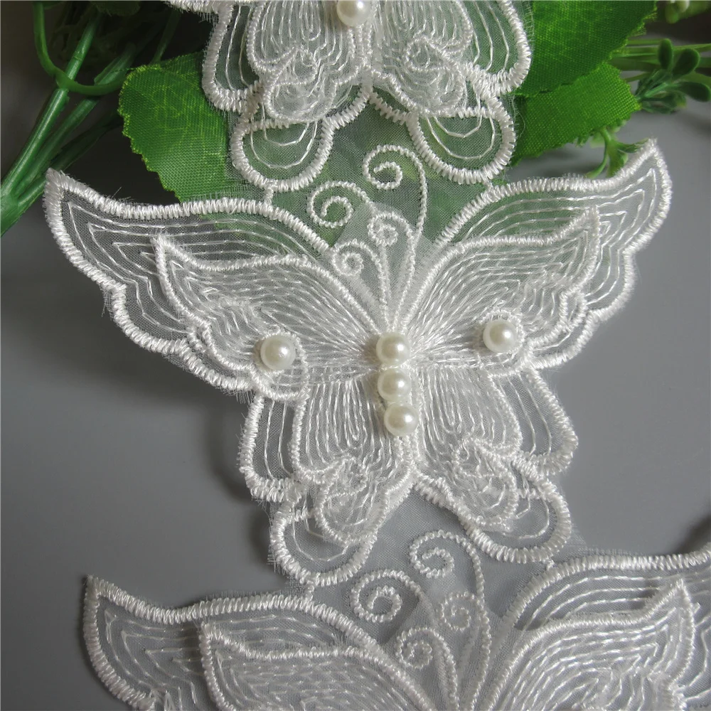 1 ярд белая жемчужная бабочка вышитая кружевная отделка Лента ткань лоскутное