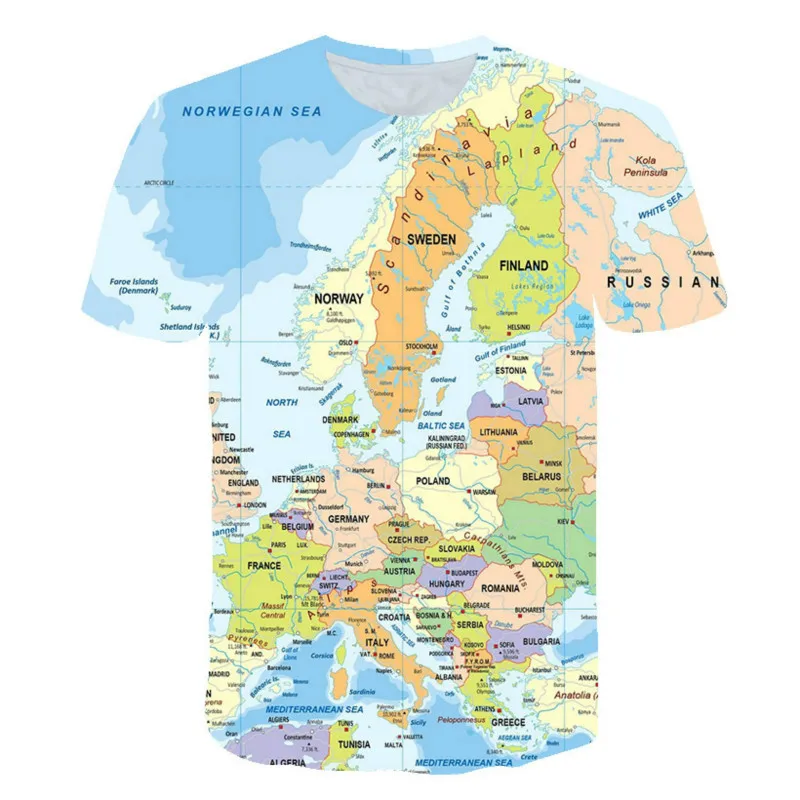

2021 glowing world map 3D printed boy travel shirt senior pocket short-sleeved T-shirt children's clothing