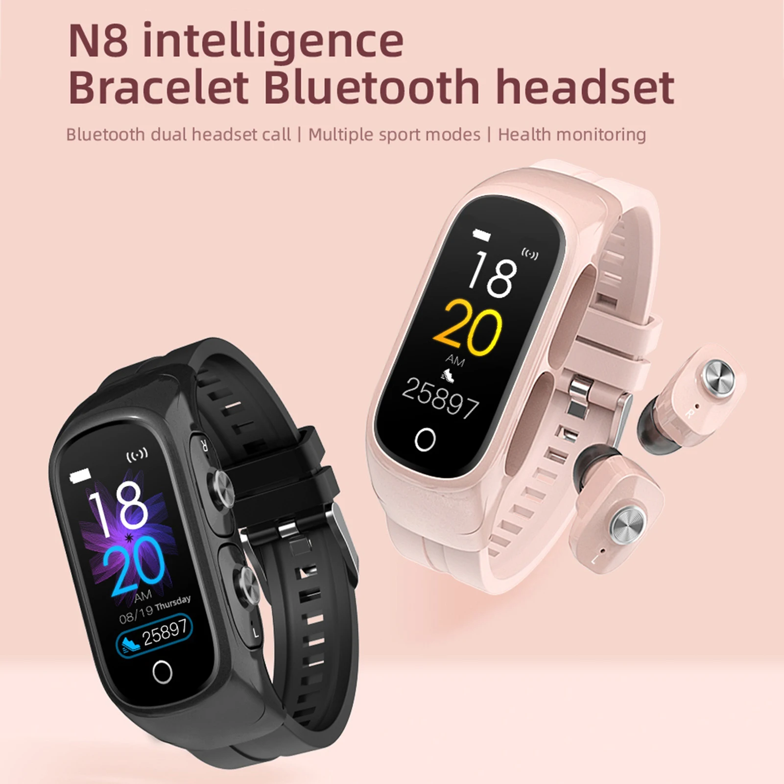 

Watch Smart Bracelet Multifunctional TWS Bluetooth 5.0 Headset Watch For N8 220mAh Smartwatch Android 2 In 1 Smart Watch
