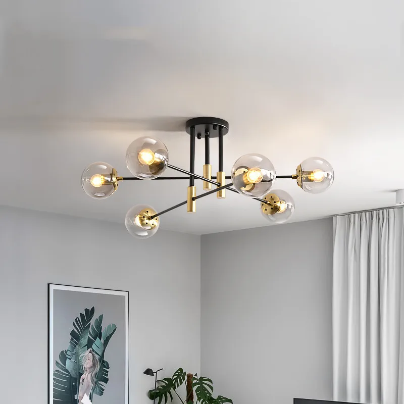 Nordic bubble ball chandelier E27 LED retro light For Bedroom Living Room Study Home Lamps Indoor Gold black chandelier