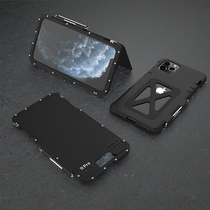 Full Black Для iPhone 11 Pro Max чехол Роскошный металлический жесткий нейлоновый Гибридный противоударный Броня флип-чехол для телефона iPhone 11 задняя крышка Funda - Цвет: Full Black