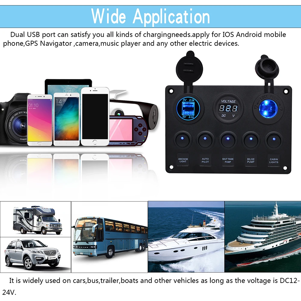 12 В розетка питания 5 банд ВКЛ ВЫКЛ переключатель панель прикуривателя зарядное