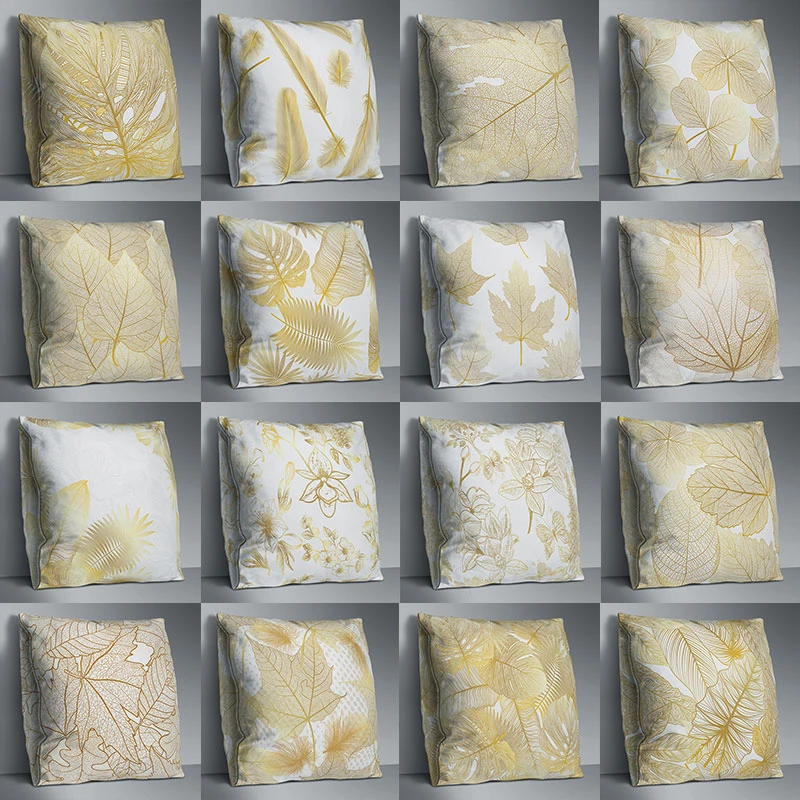 

Golden Flower Leaf Pattern Pillowcase Double-sided Printing Pillowcase Polyester Fiber Soft Home Decoration Pillow Cushion Cover