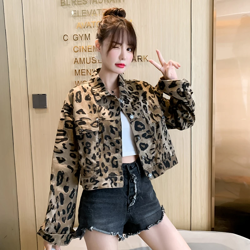 

Korean Style Fashion Leopard Short Jacket Women Autumn Streetwear Harajuku Night Club Loose Coat Boyfriend Outerwear Female 1912