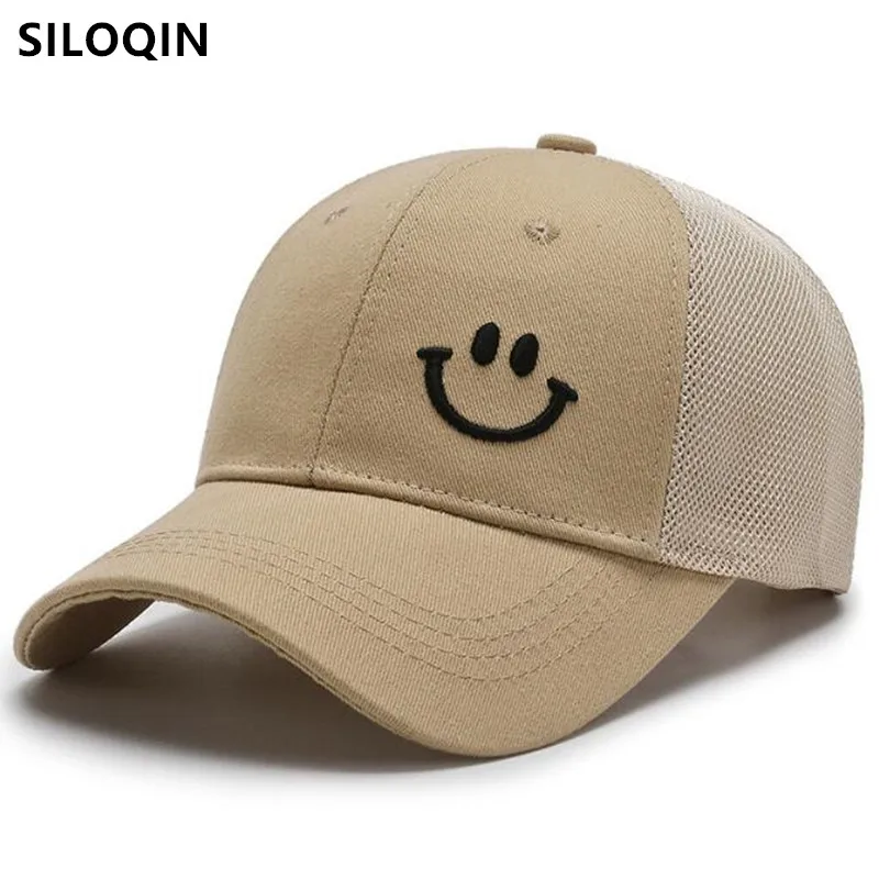 

SILOQIN Summer Men's Cap Breathable Baseball Caps Snapback Cap Adjustable Size Cartoon Smiley Couple Sports Cap Women Mesh Cap