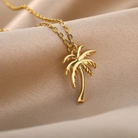 palm tree necklace for women men goth aesthetic coconut tree choker necklace charm collares stainless steel jewelry gifts