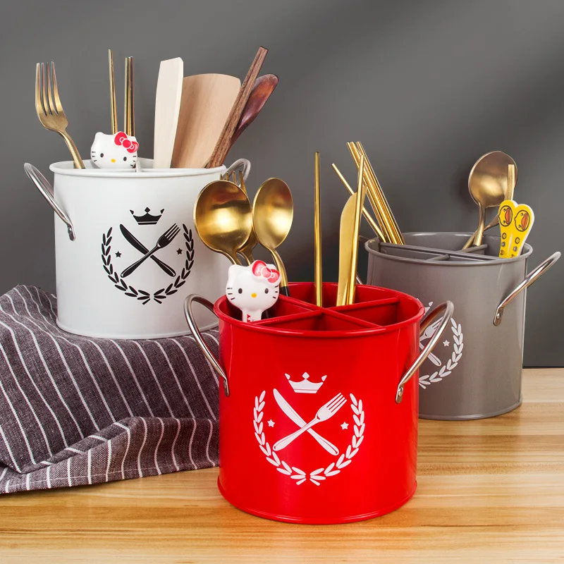 

Metal Flatware Silverware Cutlery Holder with 4 Divided Compartments Kitchen Utensils Storage Bucket Accessories Tooks Container