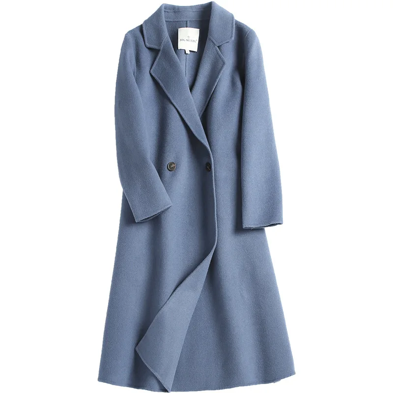 Elifashion Осеннее и зимнее двустороннее шерстяное пальто женское средней длины