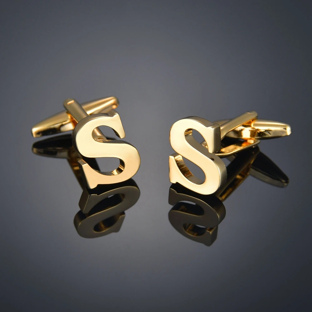 

Trendy Luxury Gold Color Letter S Design Cufflinks For Mens Shirt Wedding Party Business Boyfriend Jewelry Gift