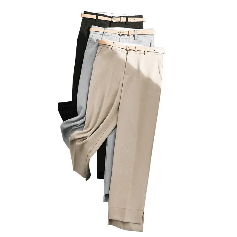 

Cropped Pants Spring New Chic Straight Loose Drooping Cigarette Pants Irregular Slit Casual Pants for Women