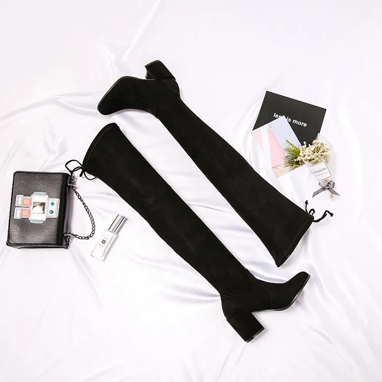 2019 Высокие Сапоги выше колен эластичные толстые сапоги с женскими сапогами |