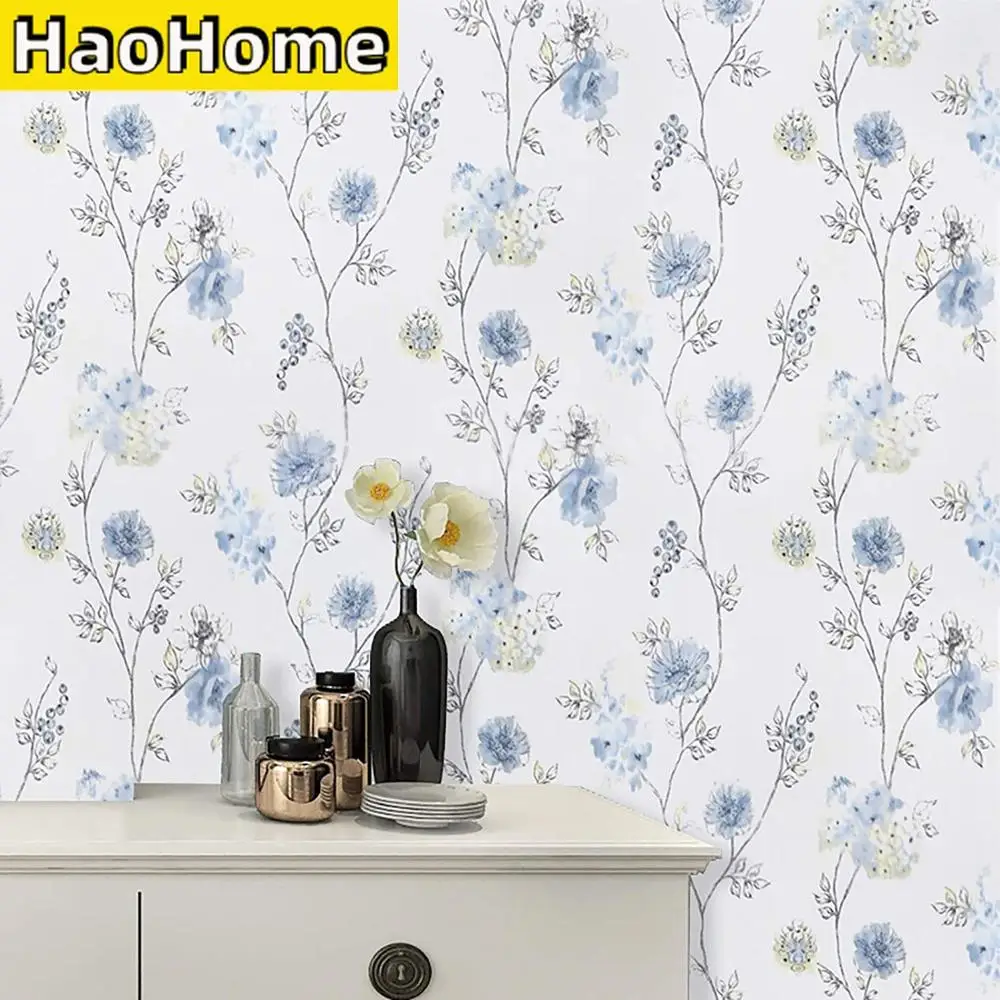 HaoHome синяя Цветочная настенная бумага Современная кожура и палочка