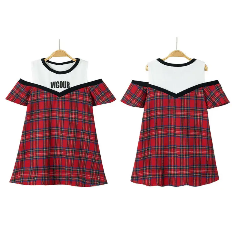 

Kids Girl's Short Sleeve Plain Print Summer Dress Causal Travel School One Piece