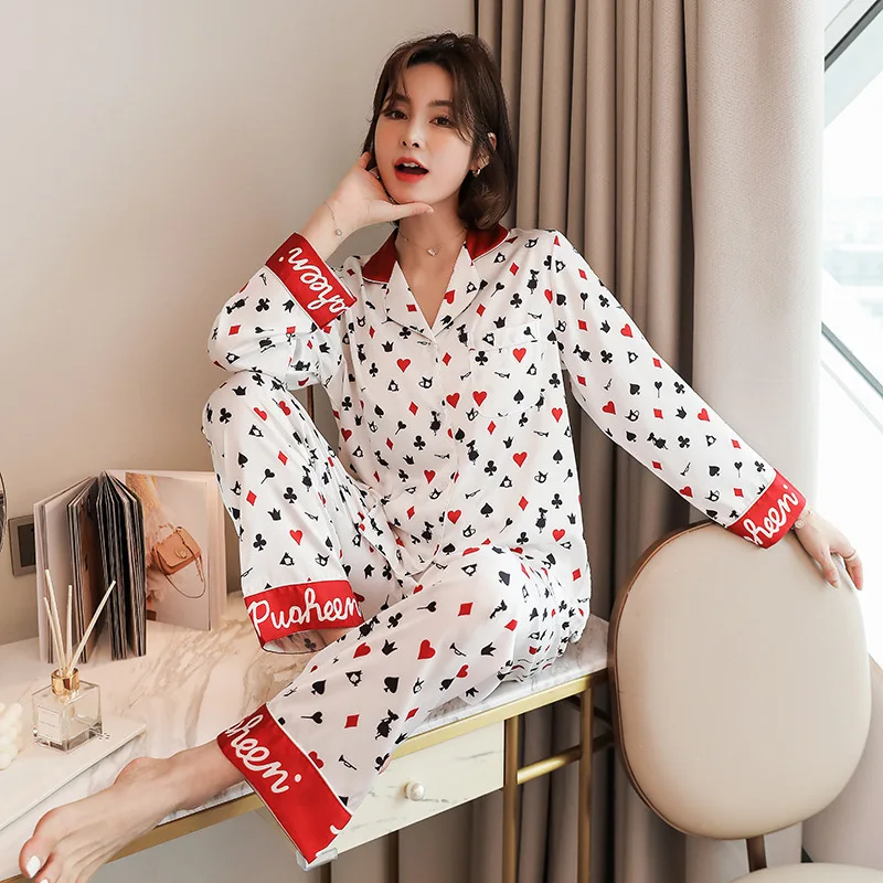 

Женская атласная пижама с длинным рукавом и принтом, Размеры M, L, XL, XXL