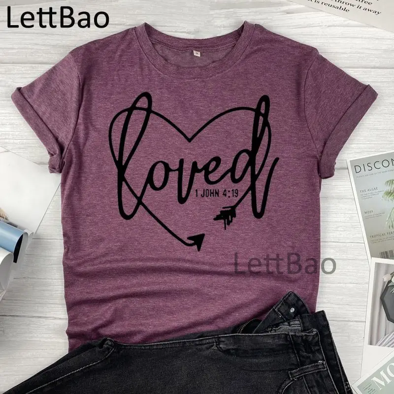 

Loved Heart Print Summer T-shirts Tops Summer Clothing Women Short Sleeve T-Shirts Korean Fashion Streetwear Casual Vogue Tops