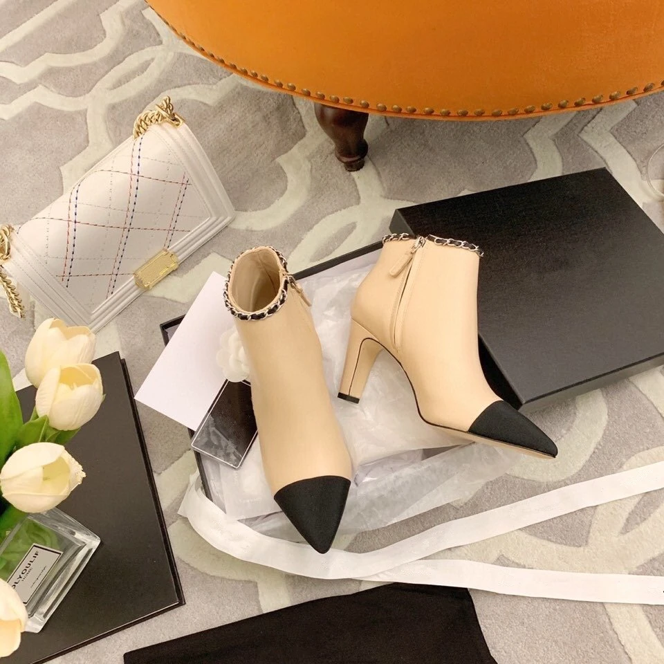 

Mental Chian Women Pums Mixed Color Patchwork Women Ankle Boots Sexy HIgh Heels Women Chelsea Boots Genuine Leather Combat Boots