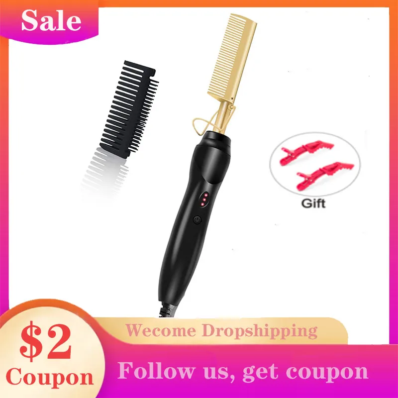 

Hot Comb Electric High Heat Ceramic Press Comb Hair Straightener Multifunctional Copper Brush Anti-Scald Beard Heated Comb