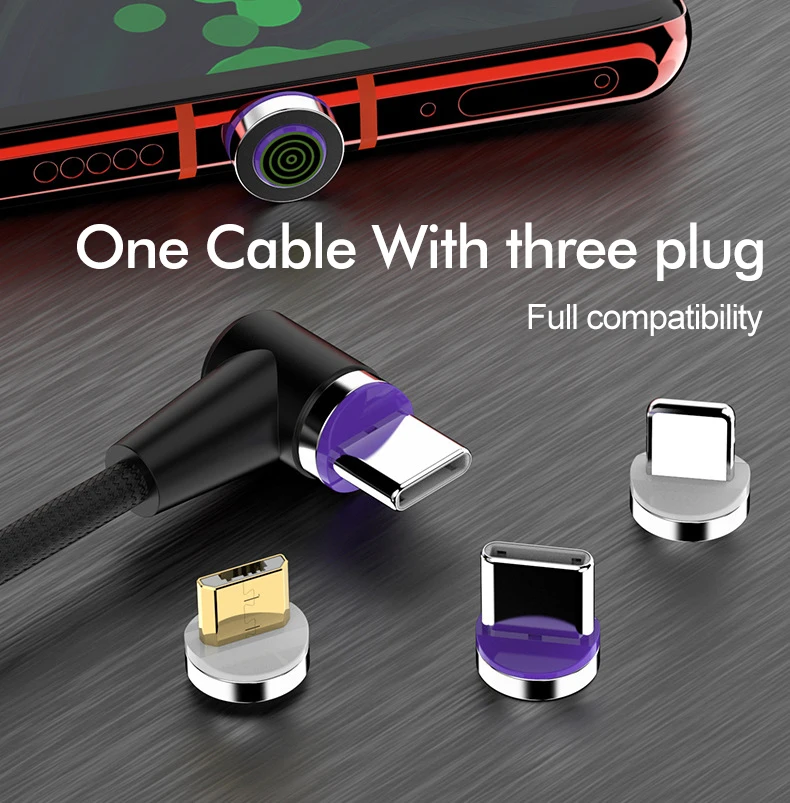 ROCK 5A Магнитный кабель Micro usb type C адаптер Шнур 90 градусов локоть быстрое зарядное устройство светильник ing светодиодный светильник для передачи данных для iPhone samsung