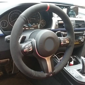 black suede leather car steering wheel cover for bmw f87 m2 f80 m3 f82 m4 m5 f12 f13 m6 f85 x5 m f86 f33 x6 m f30 m sport free global shipping