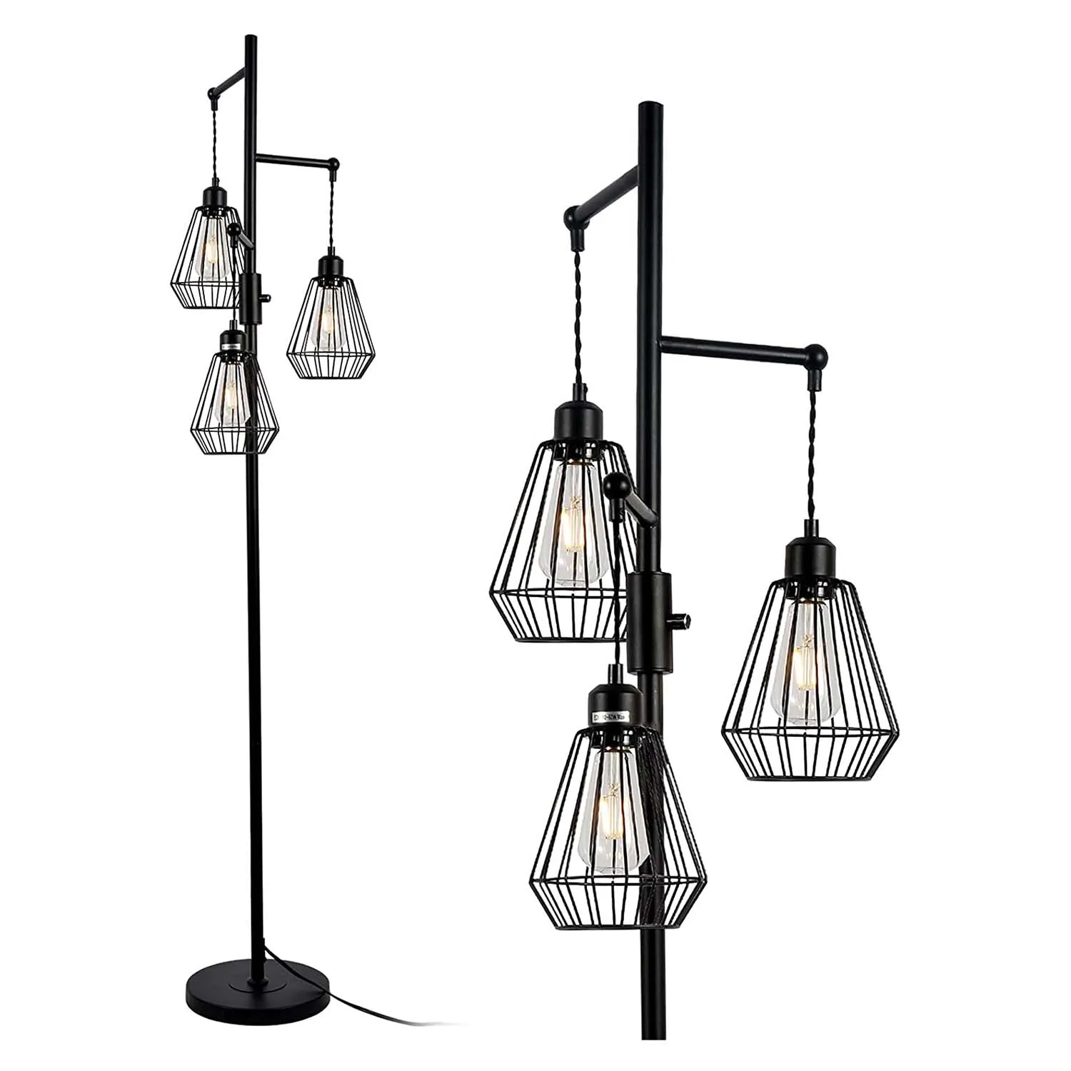 

Cage Floor Lamp,Farmhouse Diamond Shape 3-Light ON/Off Rotary Switch,Sofa Standing Lighting for Office Living Room Bedroom
