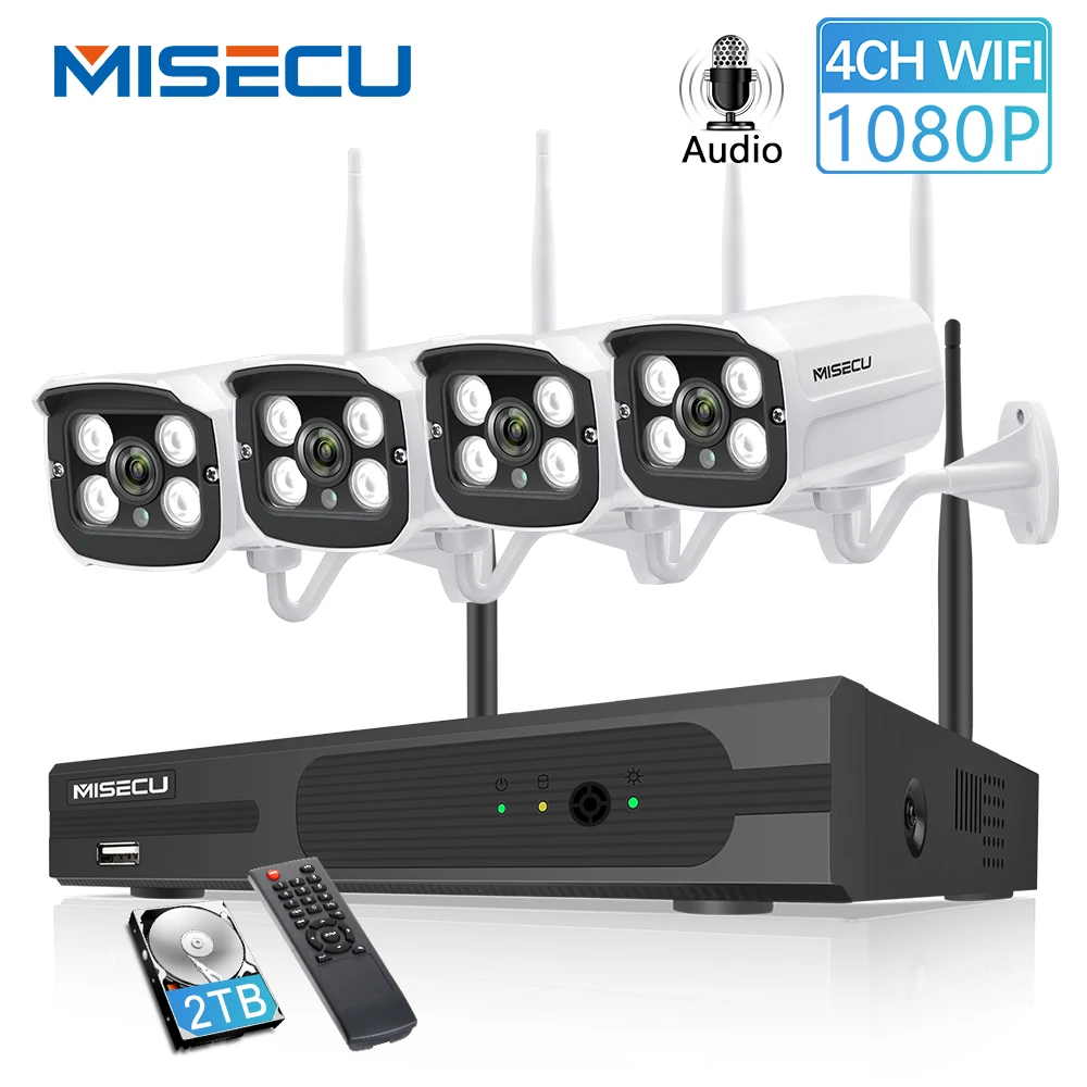 MISECU Plug and Play 4CH 1080P HD Беспроводной NVR комплект P2P 1080P 2MP Крытый Открытый камера Аудио запись Водонепроницаемая CCTV wifi система