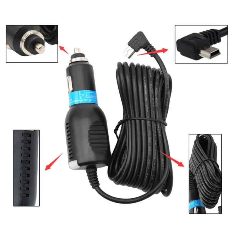 

2000mAH Mini USB DC 5V 1A Auto Car DC 12-24V Black Power Charger Adapter Cable Cord For GPS Car Camera
