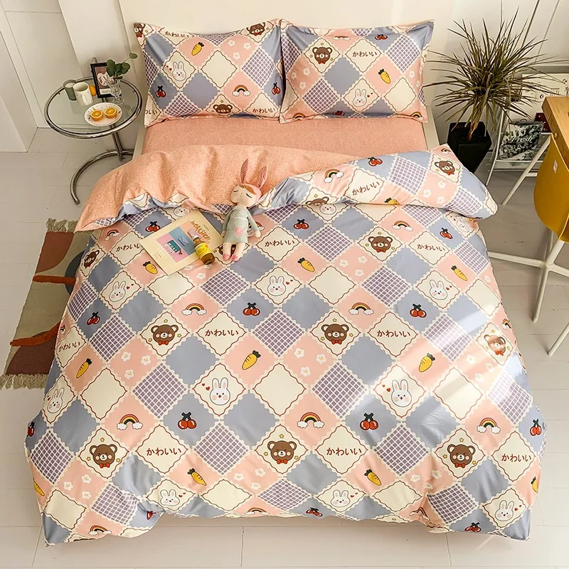 

Cute Bunny INS Style Fashion Cotton Duvet Cover Sheet Pillowcase Soft 4PCS Woman Adult Bedding Set King Queen Full Oceania