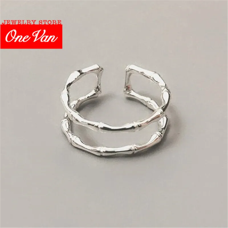 

Fashion white copper plated S925 silver double-layer bamboo ring cold wind small design net red opening ring women's ring