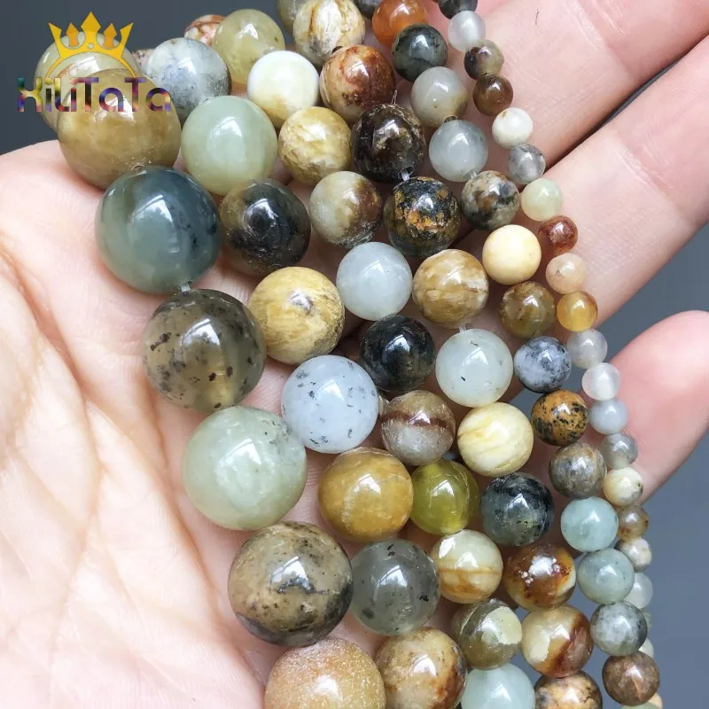 Натуральные круглые бусины красочные нефрит камень без оправы для
