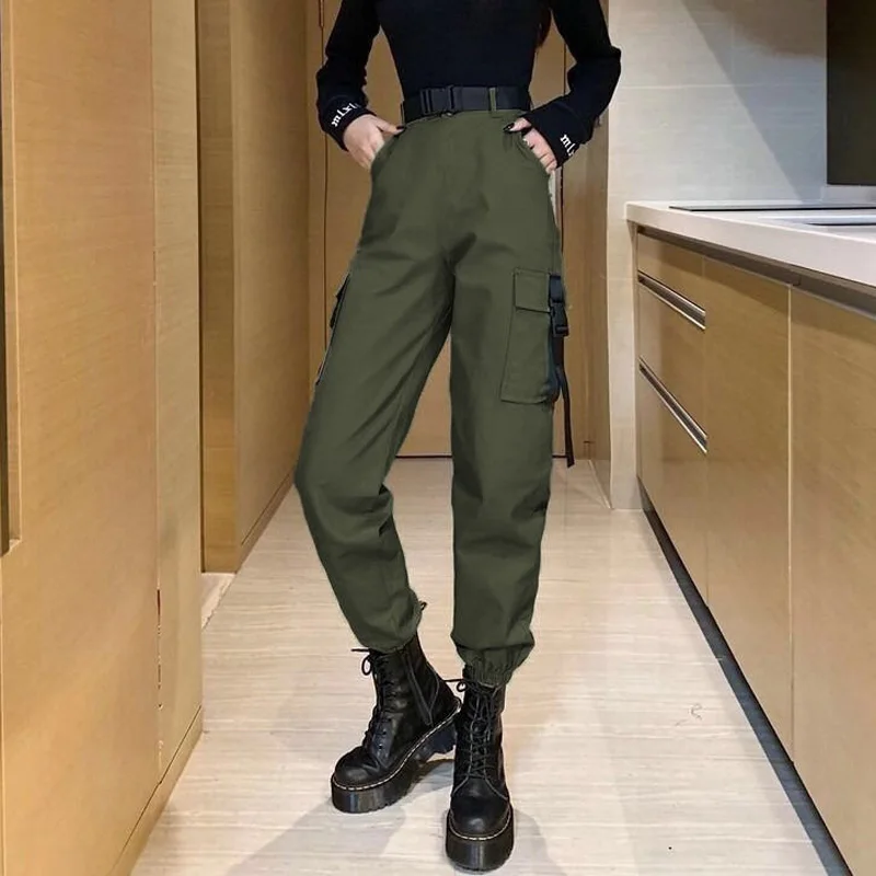 

Pantalon Pour Femme Black Cargo Pants Women Jogges Casual Punk Funny Pants Loose Harajuku Sweatpants Hip Hop Trousers With Belt