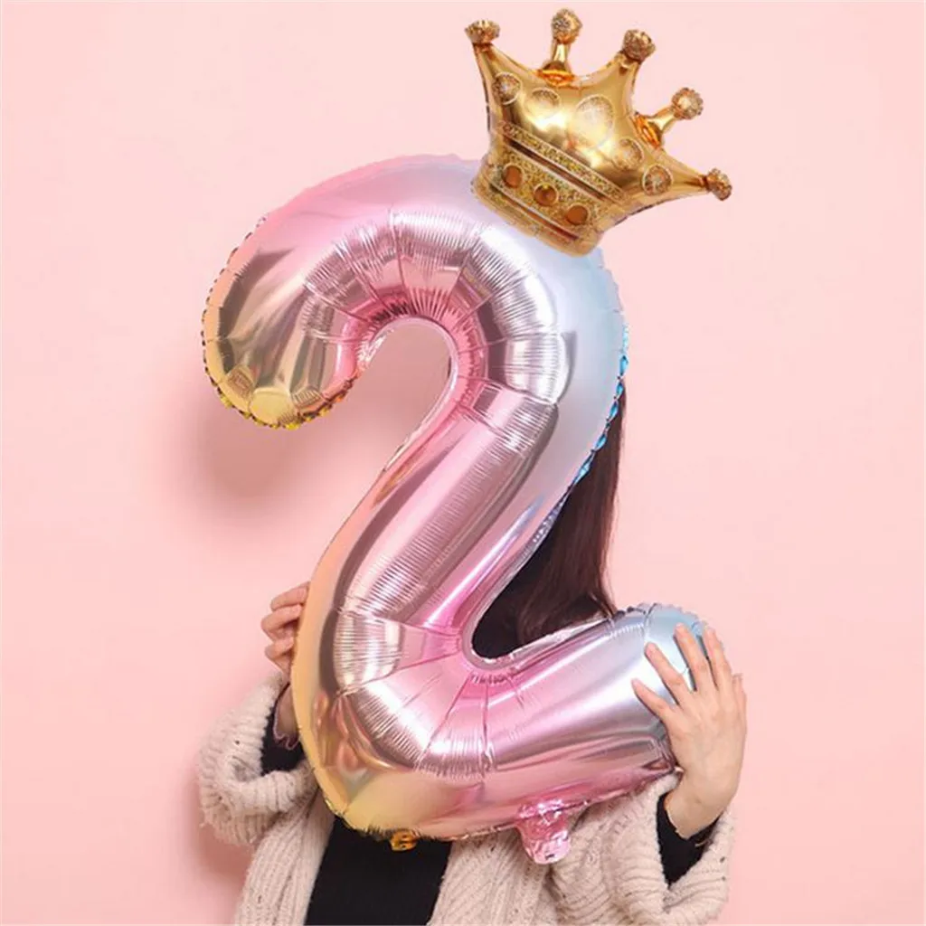 Crown Number Foil Balloons Ballon Happy Birthday Decoration 32 Inch Party Decorations Kids Wedding Decor C301016 | Дом и сад