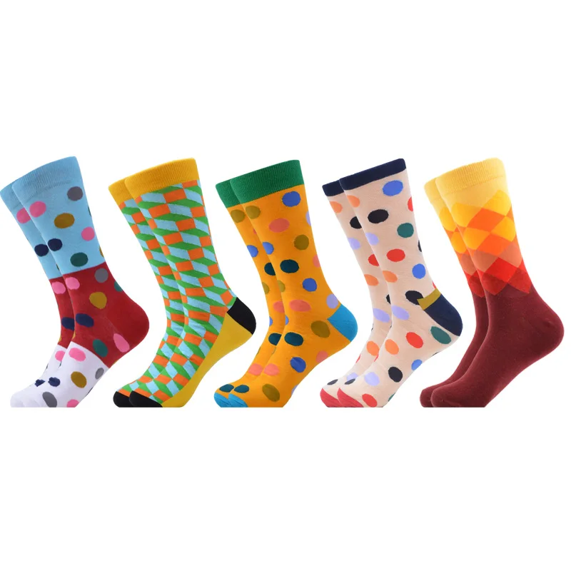 06806 (5pairs) SANZETTI, цветные мужские забавные носки без пятки из чесаного хлопка, платье с геометрическим рисунком, новинка, уличные носки для катания на коньках, носки для свадьбы, счастливый подарок - Цвет: 06806 (5pairs)