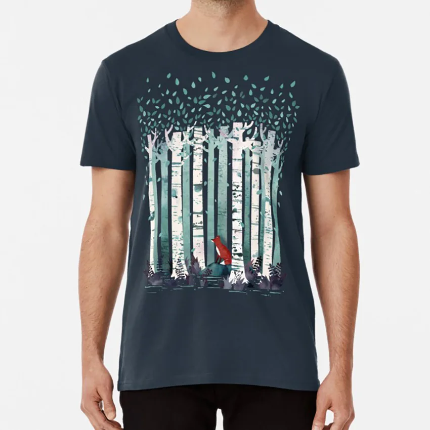 

The Birches T Shirt Fox Birch Forest Woods Nature Red Green Blue Watercolor Watercolour