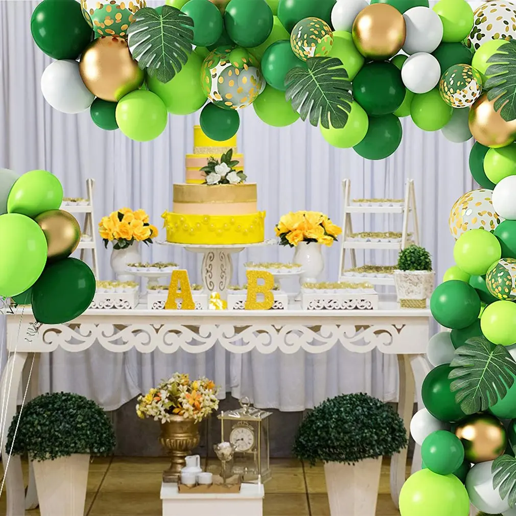 

135PCS Jungle Party Balloon Garland Arch Set With Artificial Tropical Palm Leaf Dinosaur Wildlife Party Decoration Supplies
