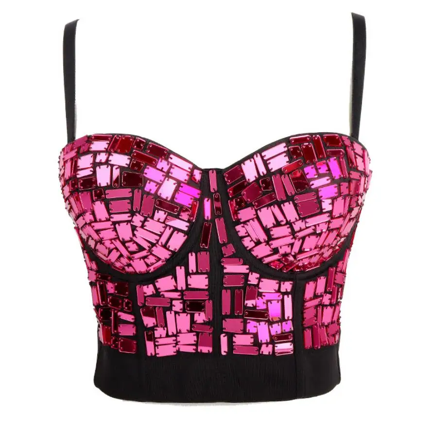 

Sexy Rock Style Bra Corset Women Gem Bling Sequin Bra Crop Top Body Shapewear Bustier Corset Nightclub q773