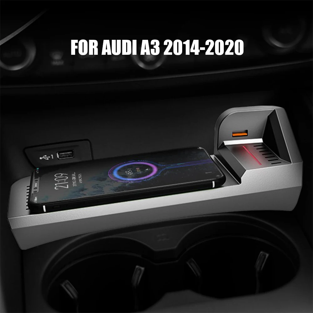 QI Wireless Charging Phone Charger 15W for Audi A3 8V S3 2014 2015 2016 2017 2018 2019 2020 Fast Charging Plate Phone Holder